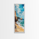 Coastal Beach, Ocean Waves, Rocky Shore, Framed Canvas Print, coastal decor, nautical wall art, seascape painting, rustic art