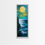Moon oil painting, seascape painting, nighttime art, mystical wall art, ocean painting, moody art, framed canvas print