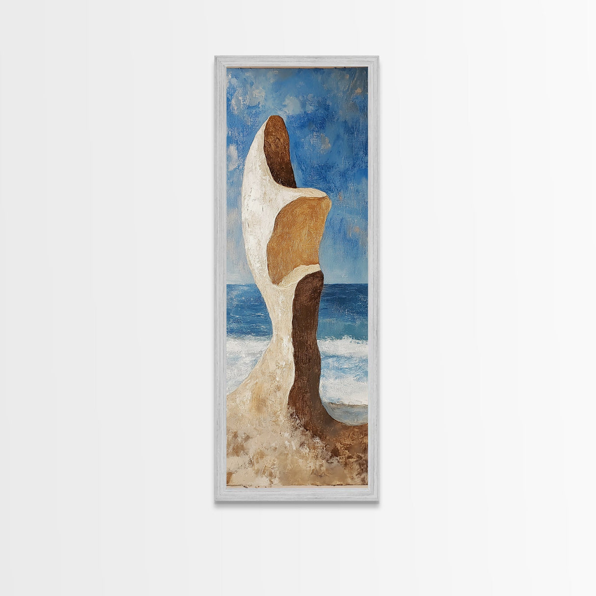 Surreal Beach Rock, coastal decor, wabi sabi art, abstract landscape painting, framed canvas print, above couch art