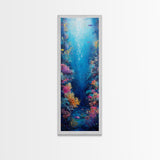 Deep Sea Coral, dolphin painting, ocean wall art, marine life art, framed canvas print, nautical decor, blue and green wall art