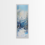 Snowy Mountain Path, winter landscape painting, mountain painting, pine tree art, rustic wall art, framed canvas print
