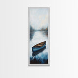 Blue Canoe on Lake, lake Tahoe art, nautical wall art, rustic decor, farmhouse art, framed canvas print, above sofa art