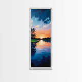 Lake Sunset, Reflections, Moody Art, Framed Canvas Print, Coastal Landscape Art, Horizontal Wall Art, Above Sofa Art