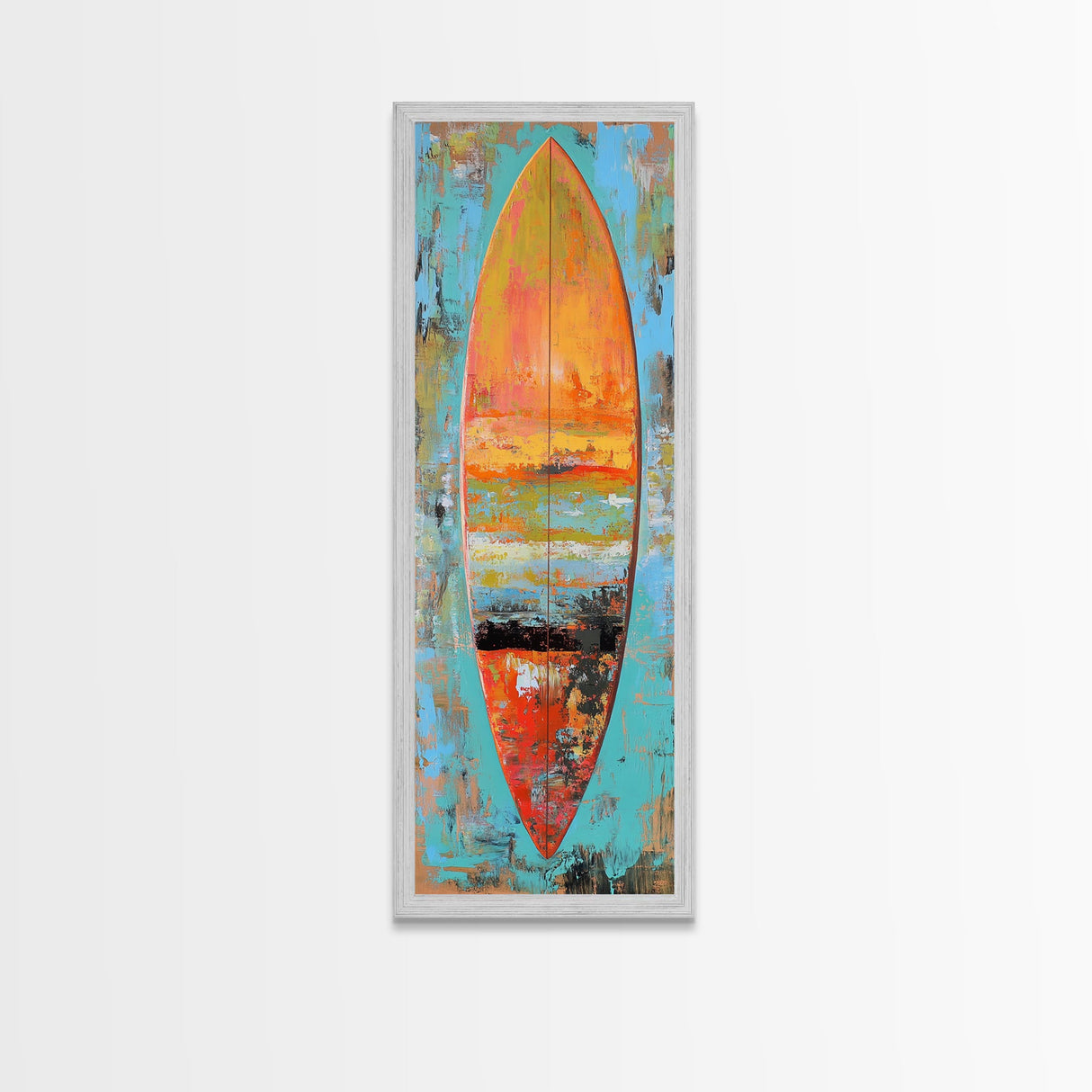 Surfboard Painting, Ocean Art, Canvas Print, Coastal Cowgirl Wall Art, Beach House Art, Tropical Art, Long Narrow Art