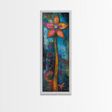 Vibrant Flower, botanical prints, pink orange wall art, boho art, whimsical art, tall narrow art, framed canvas print
