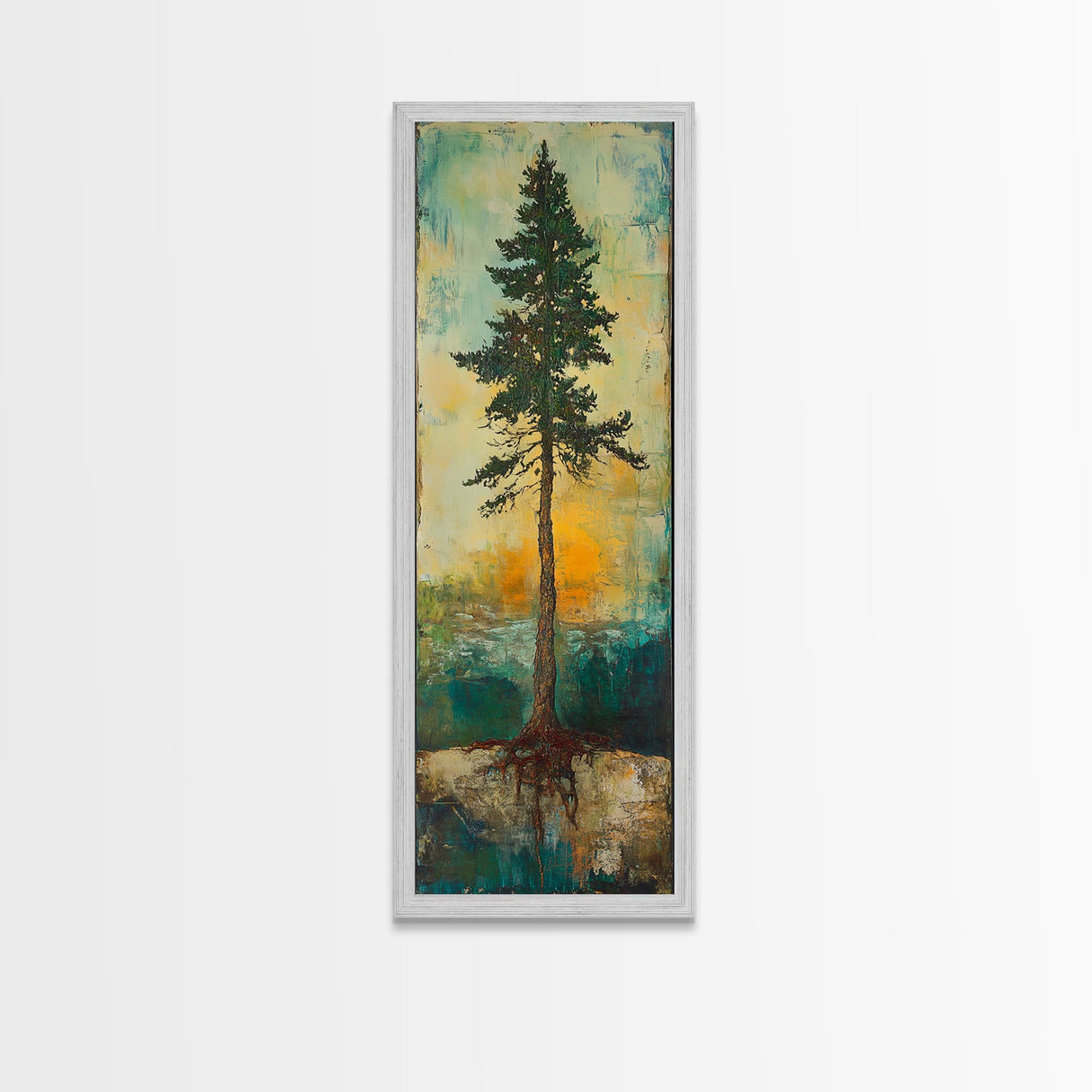Tall Pine, wabi sabi art, rustic decor, pine tree art, nature inspired, farmhouse art, framed canvas print, above bed art