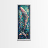 Vibrant Whale, Whale Painting, Coastal Decor, Nautical Wall Art, Blue and Green Wall Art, Skinny Wall Art, Framed Canvas Print
