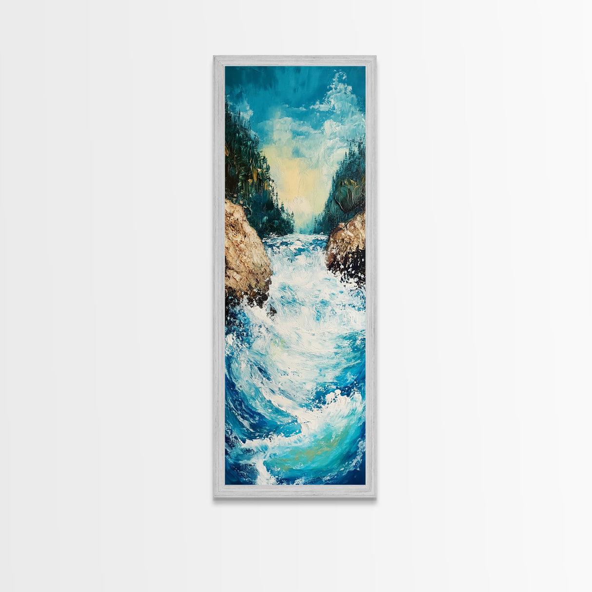 River Rapids, Mountain Painting, Smoky Mountain Art, Above Bed Wall Art, Vertical Wall Art, Blue and Green Wall Art