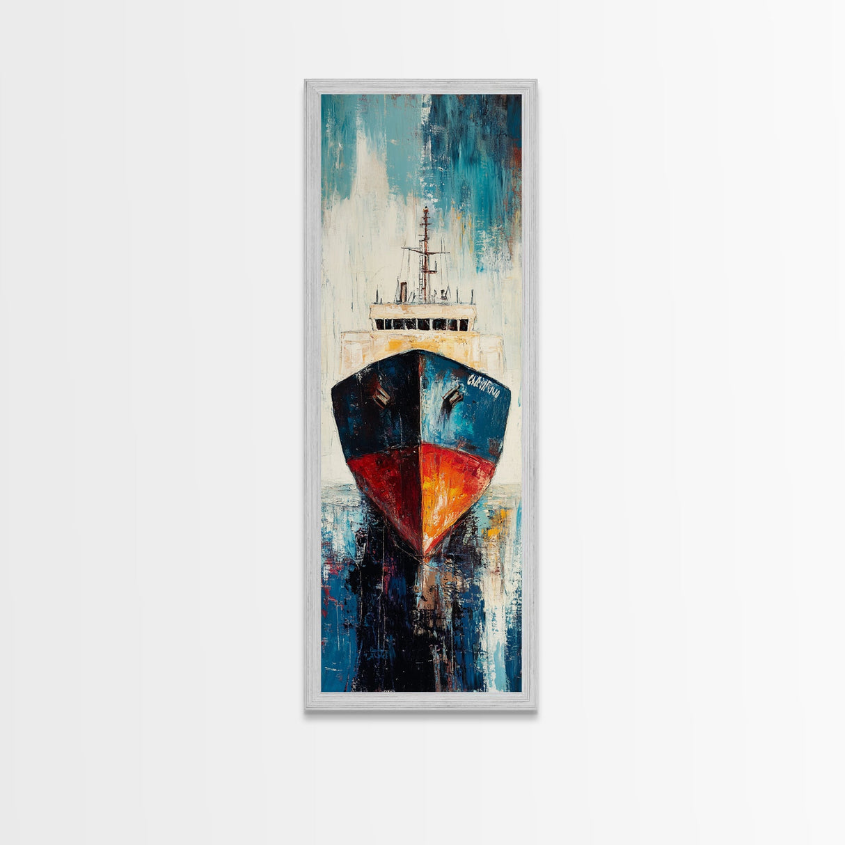 Fishing Boat Docked, nautical painting, maritime wall art, coastal cowgirl wall art, fishing decor, framed canvas print, vertical wall art