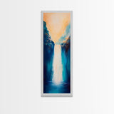 Waterfall Painting, Blue and Green Wall Art, Nature Landscape, Vertical Wall Art, Coastal Decor, Canvas Print, Gift Idea, Boho Art