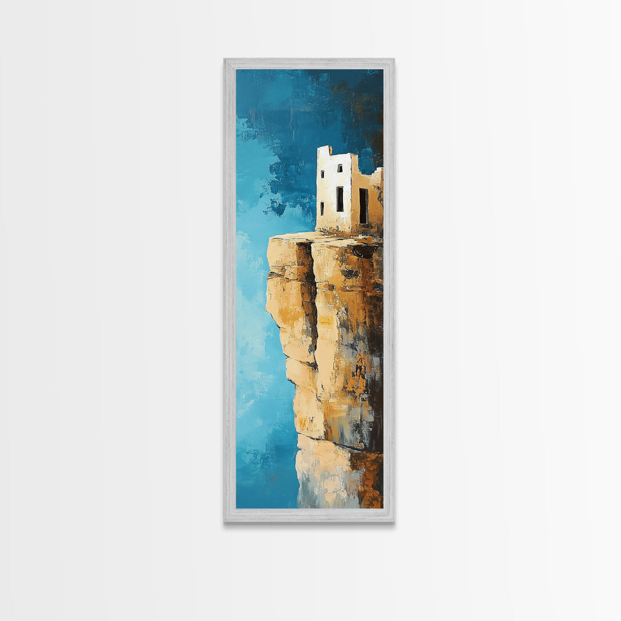 Cliff House Painting, Rustic Art, Coastal Landscape Art, Blue and Green Wall Art, Framed Canvas Print, Nautical Decor, Gift Idea