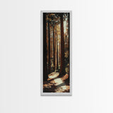 Redwood Forest, pine tree art, rustic decor, above sofa art, forest at dusk painting, wabi sabi art, tall skinny art, framed canvas print