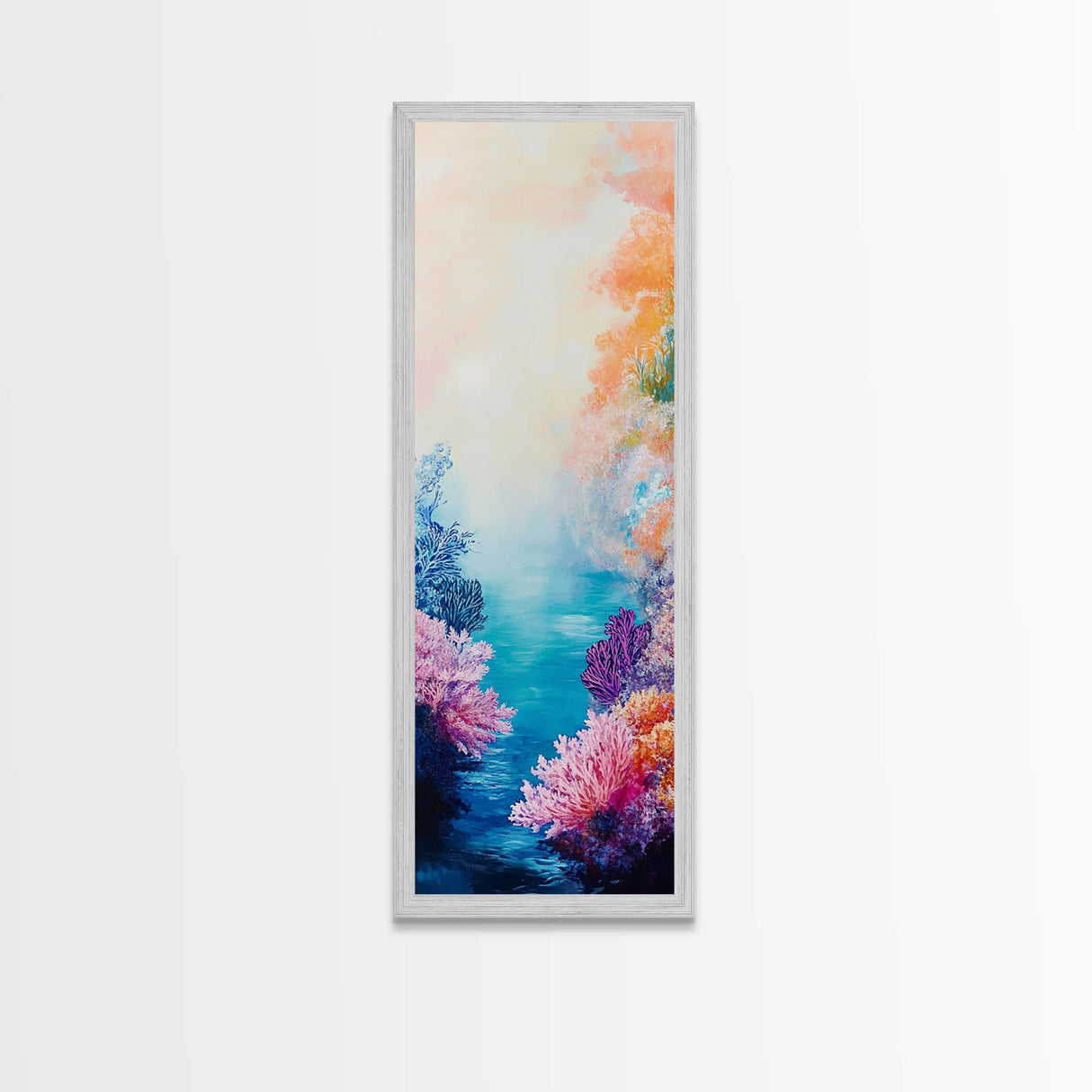 Coral Reef, dolphin painting, blue and green wall art, ocean painting, tropical decor, tall skinny art, coastal decor, canvas print