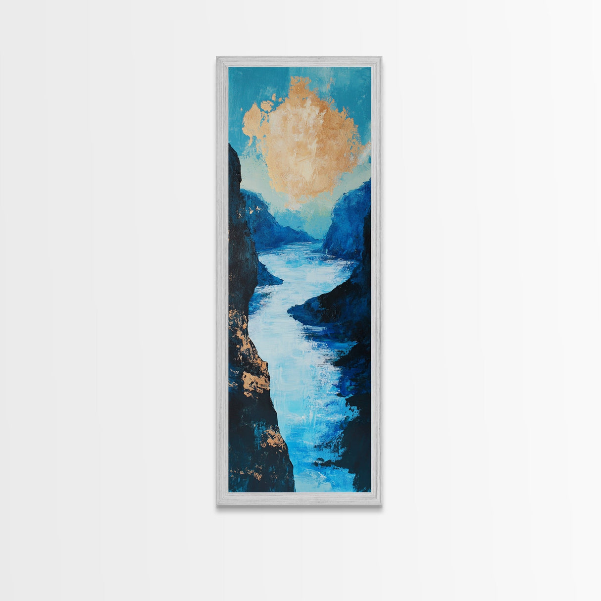 River, Canyon, Canvas Print, blue and green wall art, landscape painting, horizon painting gray white, nature art, above couch art, gift idea