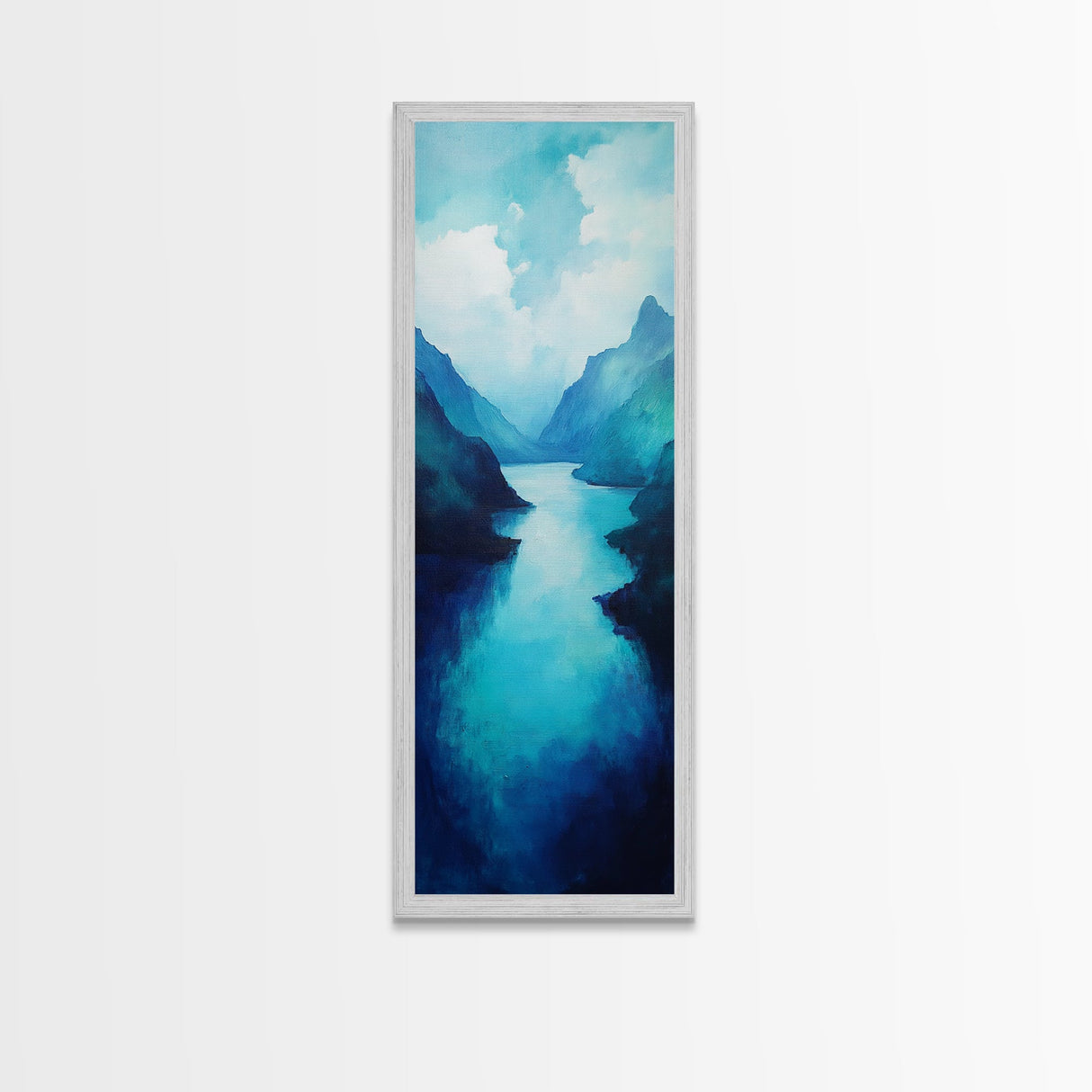 Blue and Green Wall Art, Moody Art, Landscape Painting, Framed Canvas Print, Wabi Sabi Art, Nautical Decor, Extra Wide Art