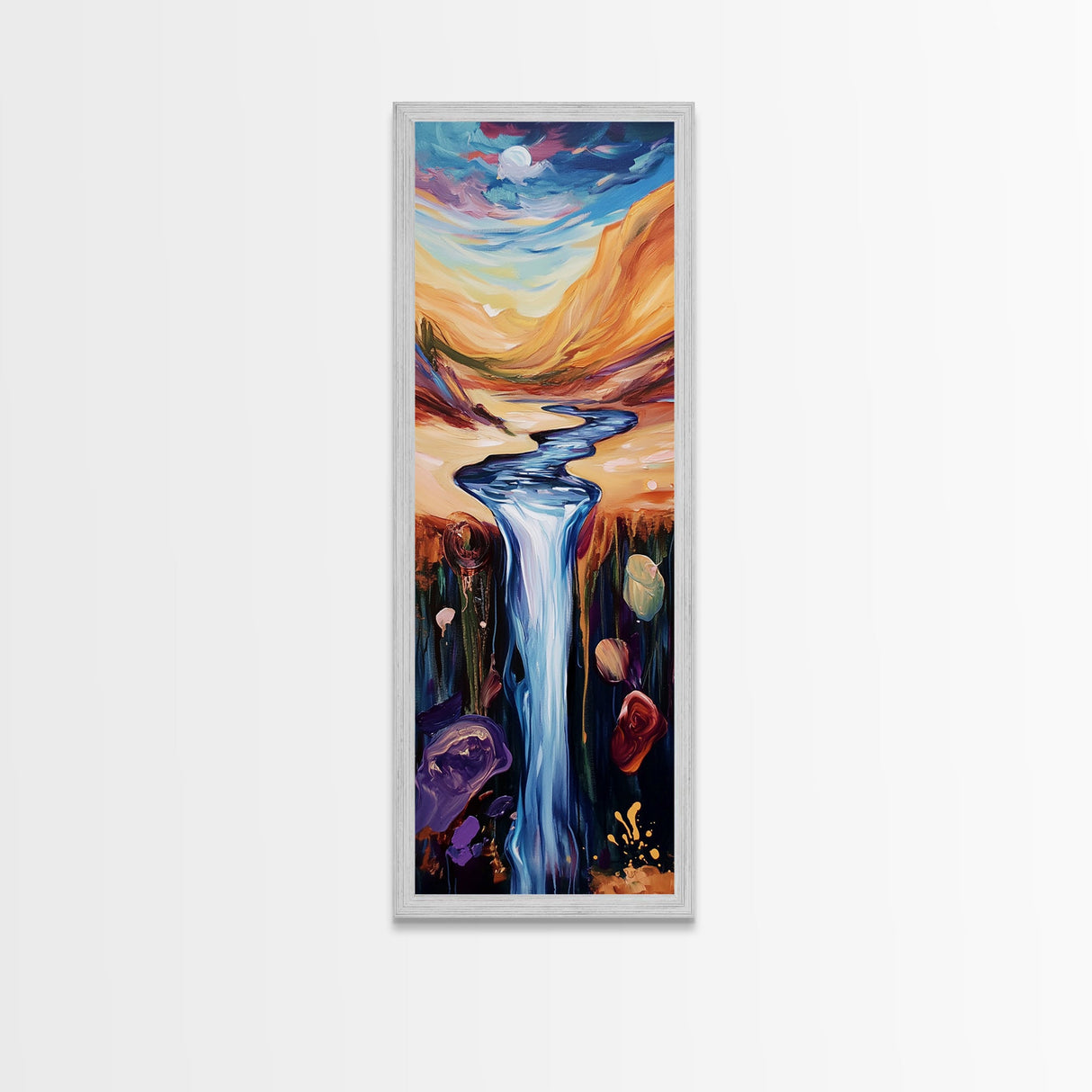 Surreal Waterfall, wabi sabi art, zen wall art, fantasy landscape, blue and green wall art, framed canvas print, panoramic art