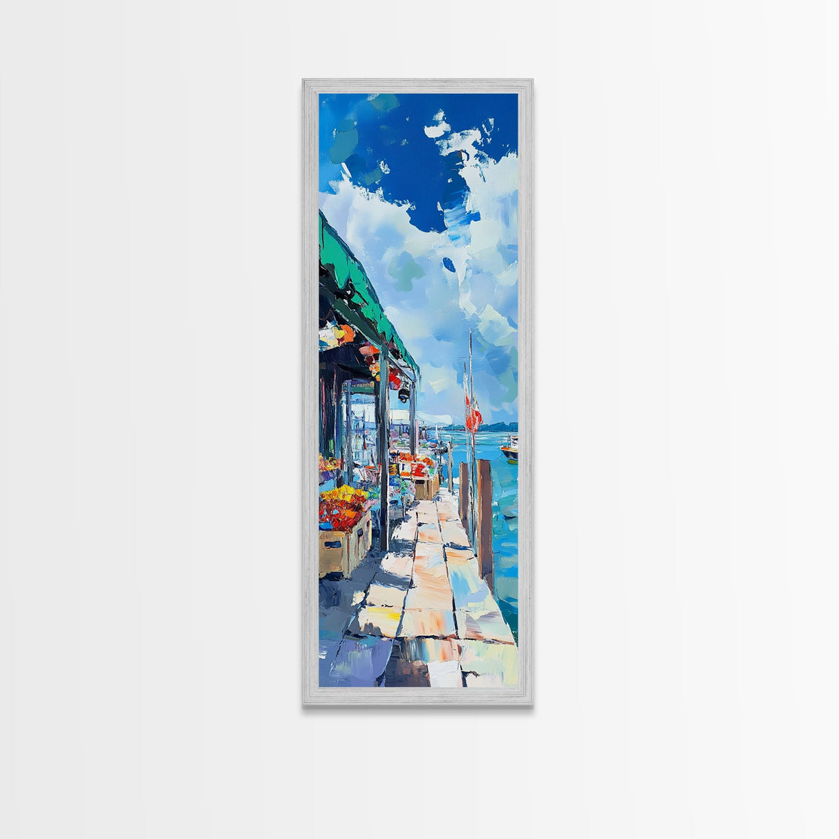 Seaside market, painting morro bay, Nantucket painting, coastal landscape art, nautical decor, framed canvas print, rustic decor