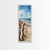 Driftwood beach, coastal landscape art, seascape painting, nautical decor, lake Tahoe art, framed canvas print, rustic wall art
