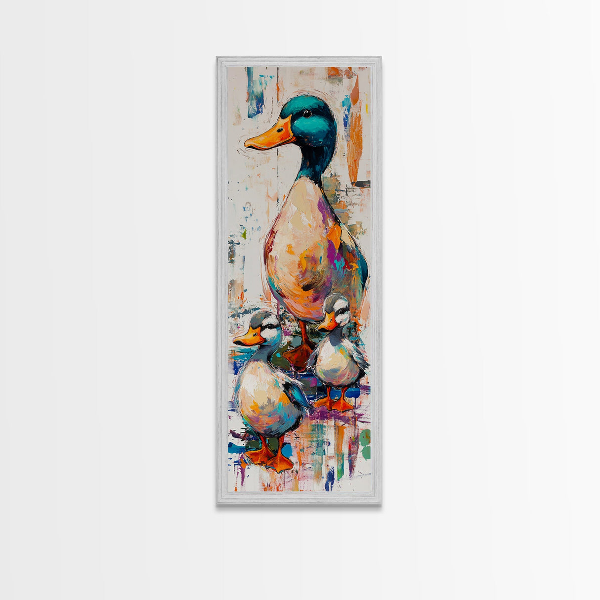 Whimsical Ducks, bird art, farmhouse art, framed canvas print, colorful animal painting, rustic wall art, above couch art