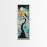 Raven Moon, dark angels wall art, framed canvas print, moody art, witch painting, gothic art, above bed wall art, celestial painting