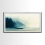 Misty Forest, smoky mountain art, pine tree art, moody art, wabi sabi wall art, green wall art, bedroom art, Framed Canvas Print