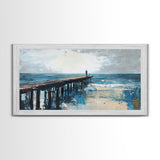Pier at Dusk, moody art, coastal wall art, ocean painting, nautical painting, wabi sabi art, panoramic art, Canvas Print, seascape