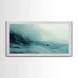 Foggy Beach, coastal decor, nautical painting, moody art, extra wide art, horizontal wall art, Canvas Print, bedroom art