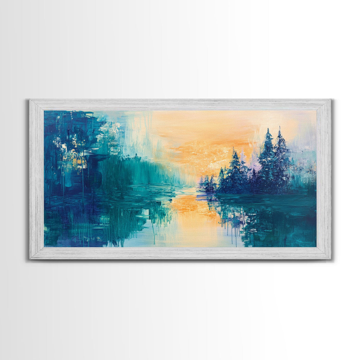 Twilight Reflection, mountain painting, sunset painting, extra wide art, horizontal wall art, Canvas Print, rustic wall art