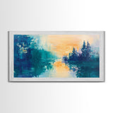 Twilight Reflection, mountain painting, sunset painting, extra wide art, horizontal wall art, Canvas Print, rustic wall art