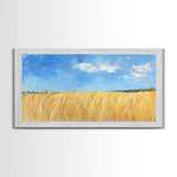 Wheat Field, landscape painting, farmhouse art, rustic wall art, extra wide art, bedroom art, framed canvas print, gift idea