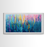Abstract Seaweed, Framed Canvas Print, ocean art, botanical prints, teal wall art, pink abstract art, extra wide art, coastal decor