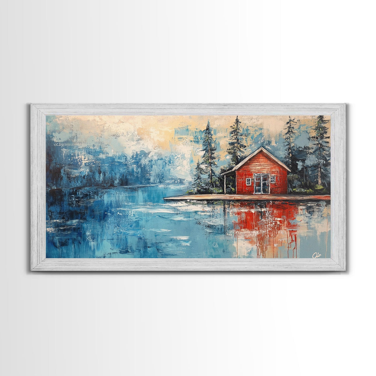 Red Cabin Painting, Lake Tahoe Art, Rustic Wall Art, Barn Landscape Oil Painting, Framed Canvas Print, Above Couch Art, Bedroom Art