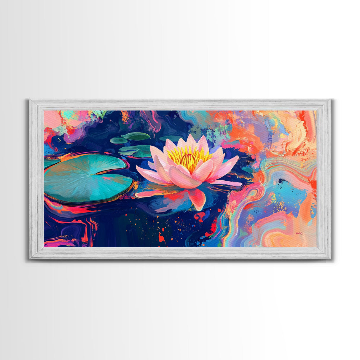 Water Lily, koi fish painting, botanical prints, pink orange wall art, floral painting, nature wall art, framed canvas print
