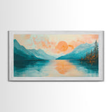 Sunset Lake, lake Tahoe art, framed canvas print, pink orange wall art, horizontal wall art, seascape painting, coastal decor