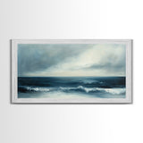 Moody Seascape, Dark Ocean, Panoramic Art, Canvas Print, Nautical Painting, Coastal Landscape Art, Extra Wide Art, Above Sofa Art