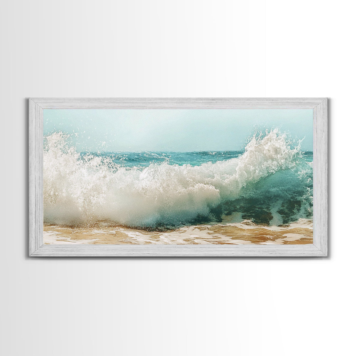 Ocean Wave, Beach Splash, Panoramic Art, Framed Canvas Print, Surf Wall Art, Nautical Decor, Coastal Wall Art, Extra Wide Art
