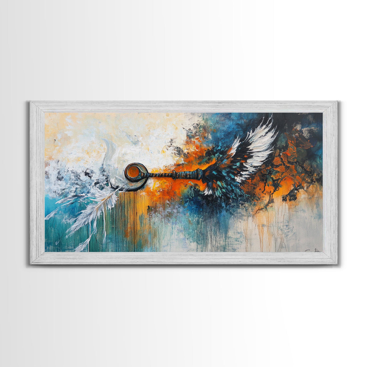 Whimsical art, framed canvas print, extra wide art, rustic wall art, abstract painting, steampunk wall art, eclectic home decor