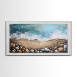 Oyster painting, coastal decor, framed canvas print, seascape painting, nautical wall art, extra wide art, textured beach painting