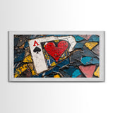 Mosaic Playing Card, mosaic wall art, rustic decor, extra wide art, textured art, blue and green wall art, Framed Canvas Print