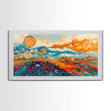Surreal Abstract Art, phoenix metal art, geometric wall art, moody art, panoramic art, extra wide art, Framed Canvas Print