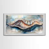 Oyster Shell, coastal painting, framed canvas print, nautical decor, oyster wall art, blue and green wall art, extra wide art