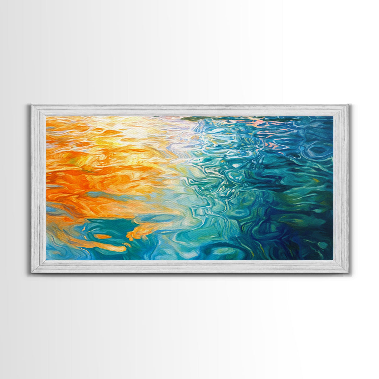 Water Reflection, Abstract Seascape, Nautical Wall Art, Coastal Painting, Horizontal Wall Art, Canvas Print, Extra Wide Art