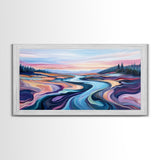 River Landscape, Abstract Art, Geometric Wall Art, Horizontal Wall Art, Extra Wide Art, Canvas Print, Living Room Art
