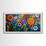 Whimsical Floral Art, Botanical Prints, Colorful Flowers, Framed Canvas Print, Wildflower Painting, Abstract Floral Artwork