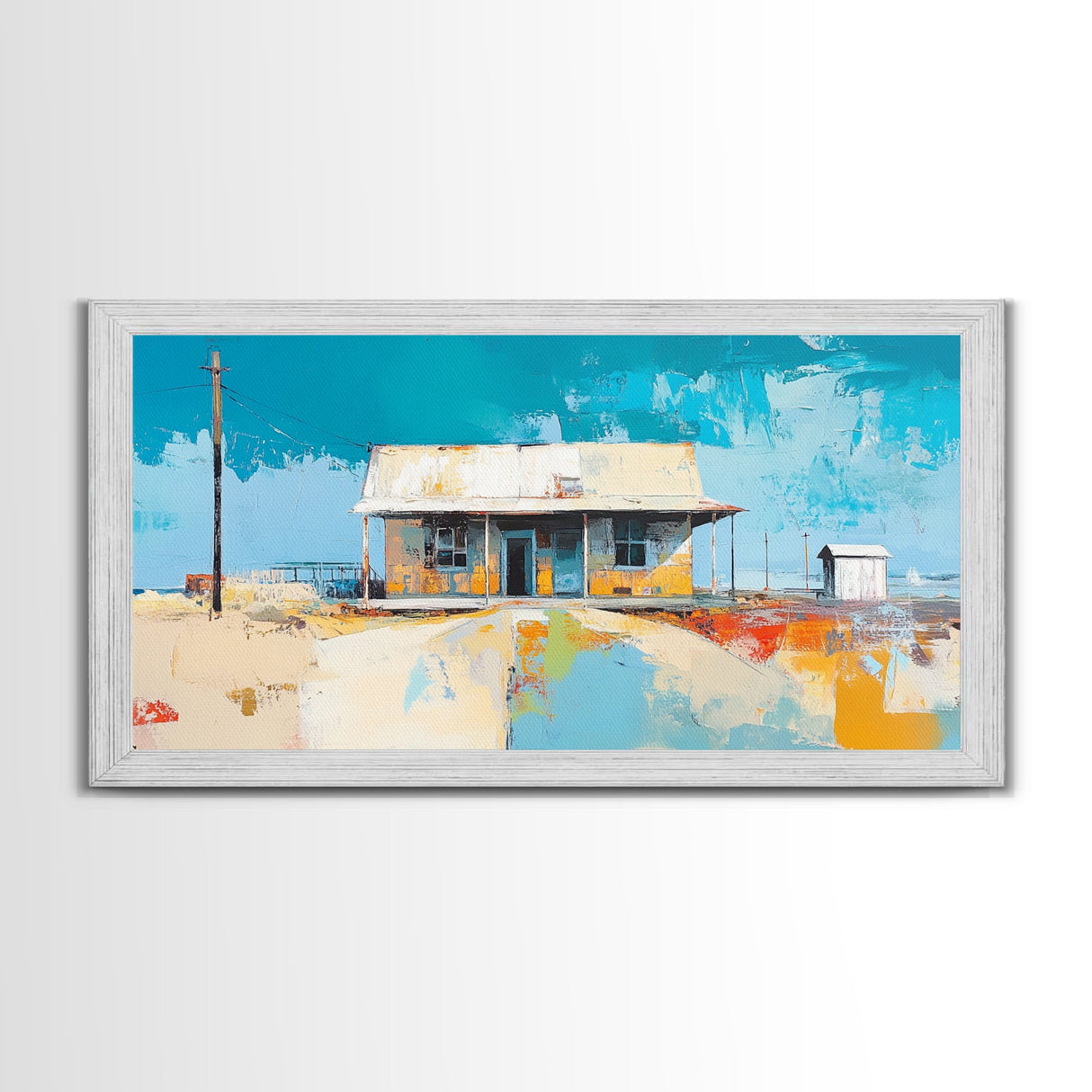 Desert House Art, southwest wall art, rustic decor, boho art, farmhouse art, coastal painting, framed canvas print