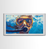 Scuba Diving Art, Coastal Decor, Ocean Wall Art, Framed Canvas Print, Nautical Painting, Beach Decor, Teal Wall Art