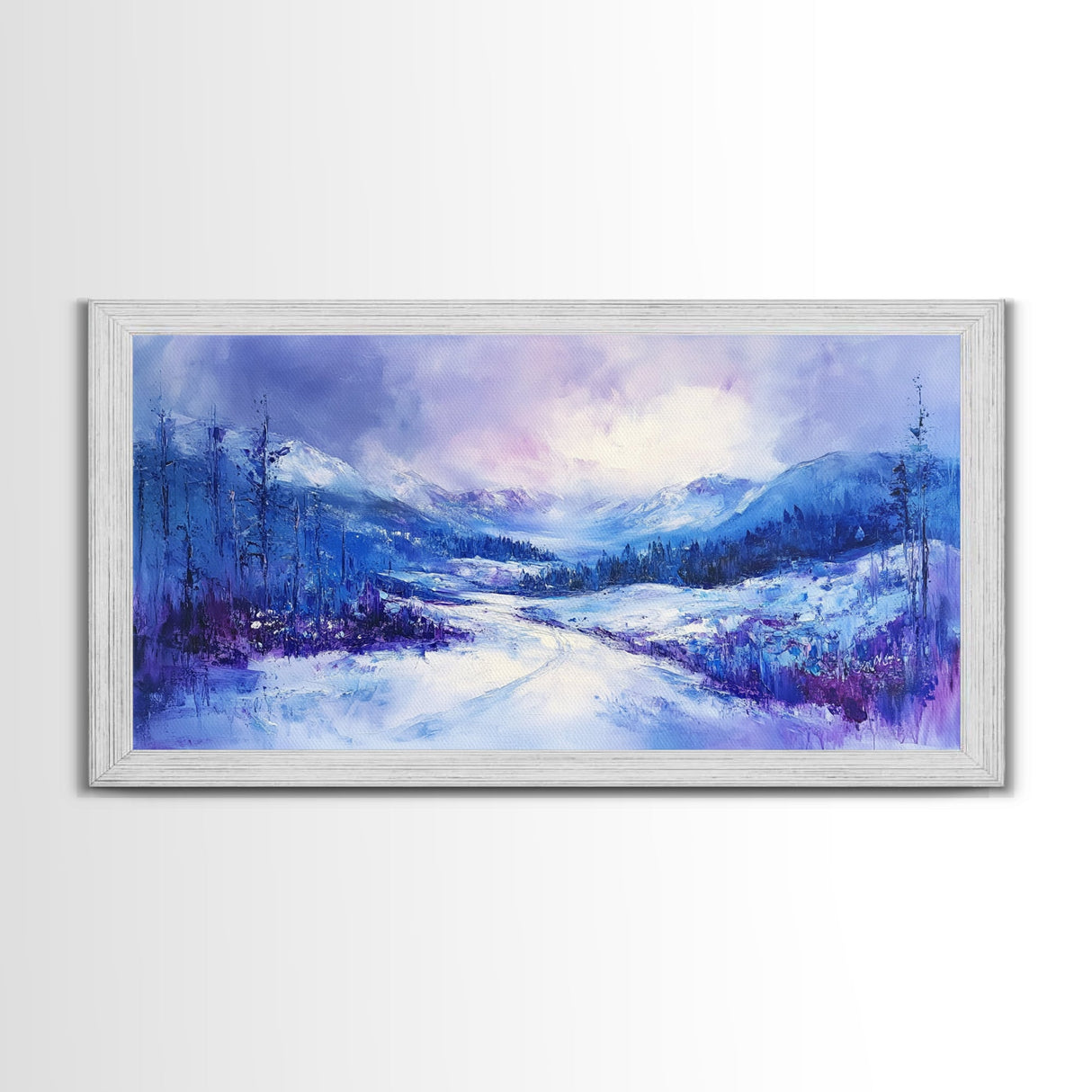 Snowy Mountain Art, Winter Landscape, Framed Canvas Print, Above Couch Art, Panoramic Painting, Mountain Painting