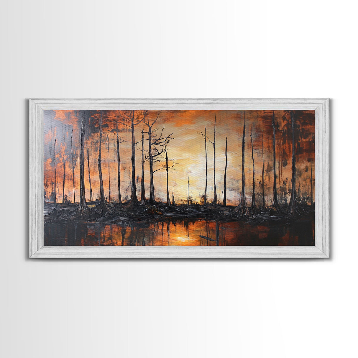 Forest at Dusk, moody art, fall landscape painting, pine tree art, framed canvas print, extra wide art, autumn wall art, rustic decor