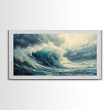 Ocean Wave, Stormy Sea, Coastal Art, Seascape Painting, Nautical Decor, Extra Wide Art, Framed Canvas Print, Living Room Art