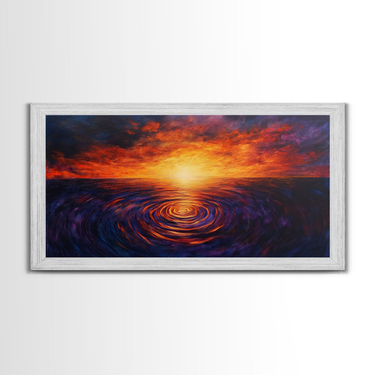 Vivid Sunset, Water Reflection, Zen Wall Art, Coastal Painting, Nautical Decor, Moody Art, Framed Canvas Print, Seascape Painting